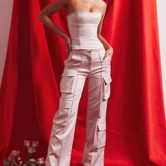 DARIA CRYSTAL SATIN STRAIGHT LEG CARGO TROUSERS - Picture 2 of 6